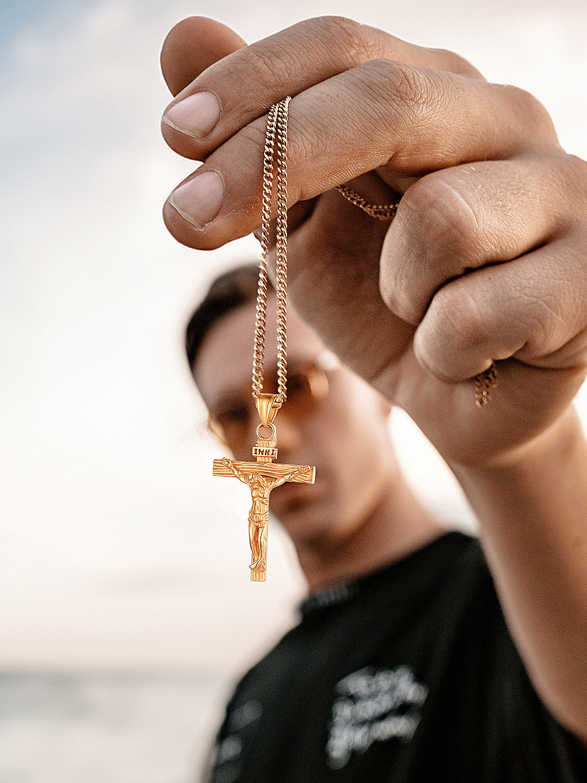 Cross Crucifix Pendant Antique Jesus Necklace in 18K Gold
