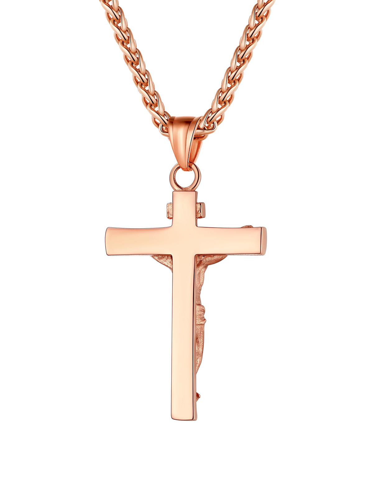 Cross Crucifix Pendant Antique Jesus Necklace in Rose Gold