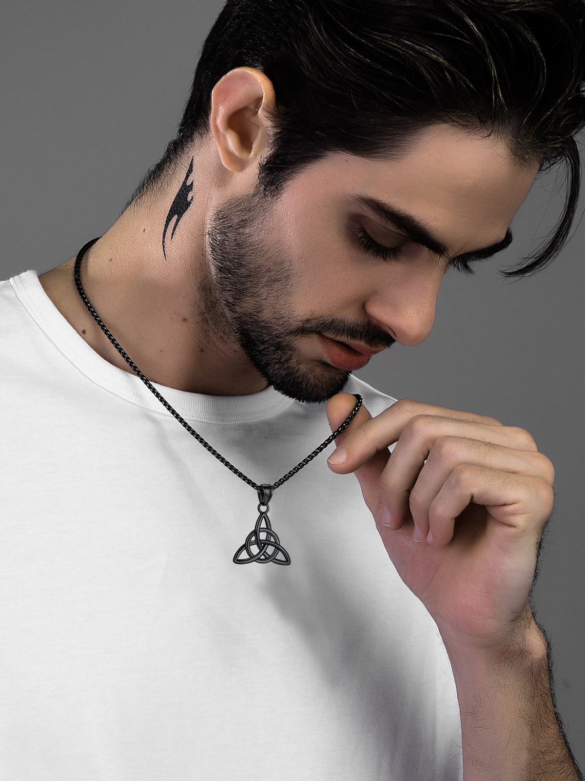 Celtic Knot Pendant Triquetra Necklace in Black Plated