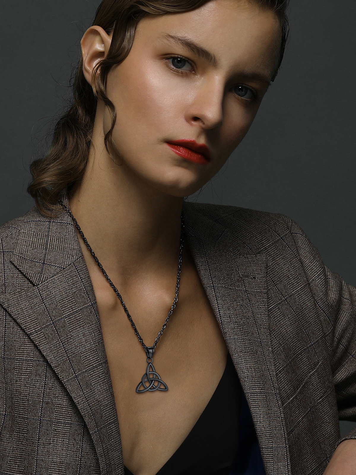 Celtic Knot Pendant Triquetra Necklace in Black Plated