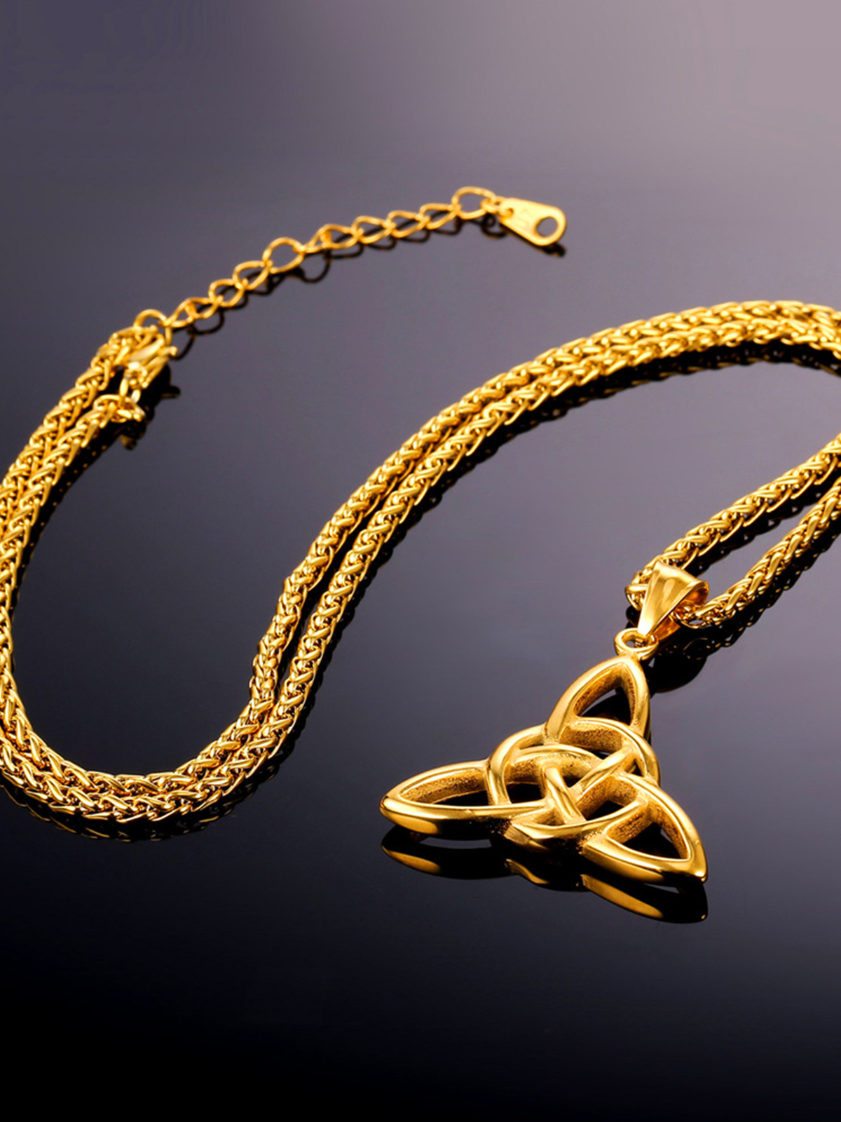 Celtic Knot Pendant Triquetra Necklace in 18K Gold Plated