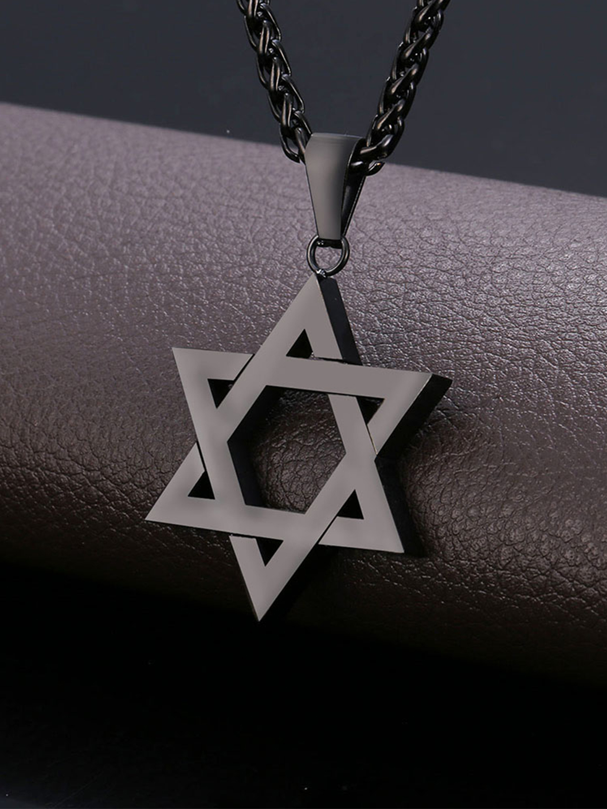 Star of David Pendant Hexagon Necklace in Black