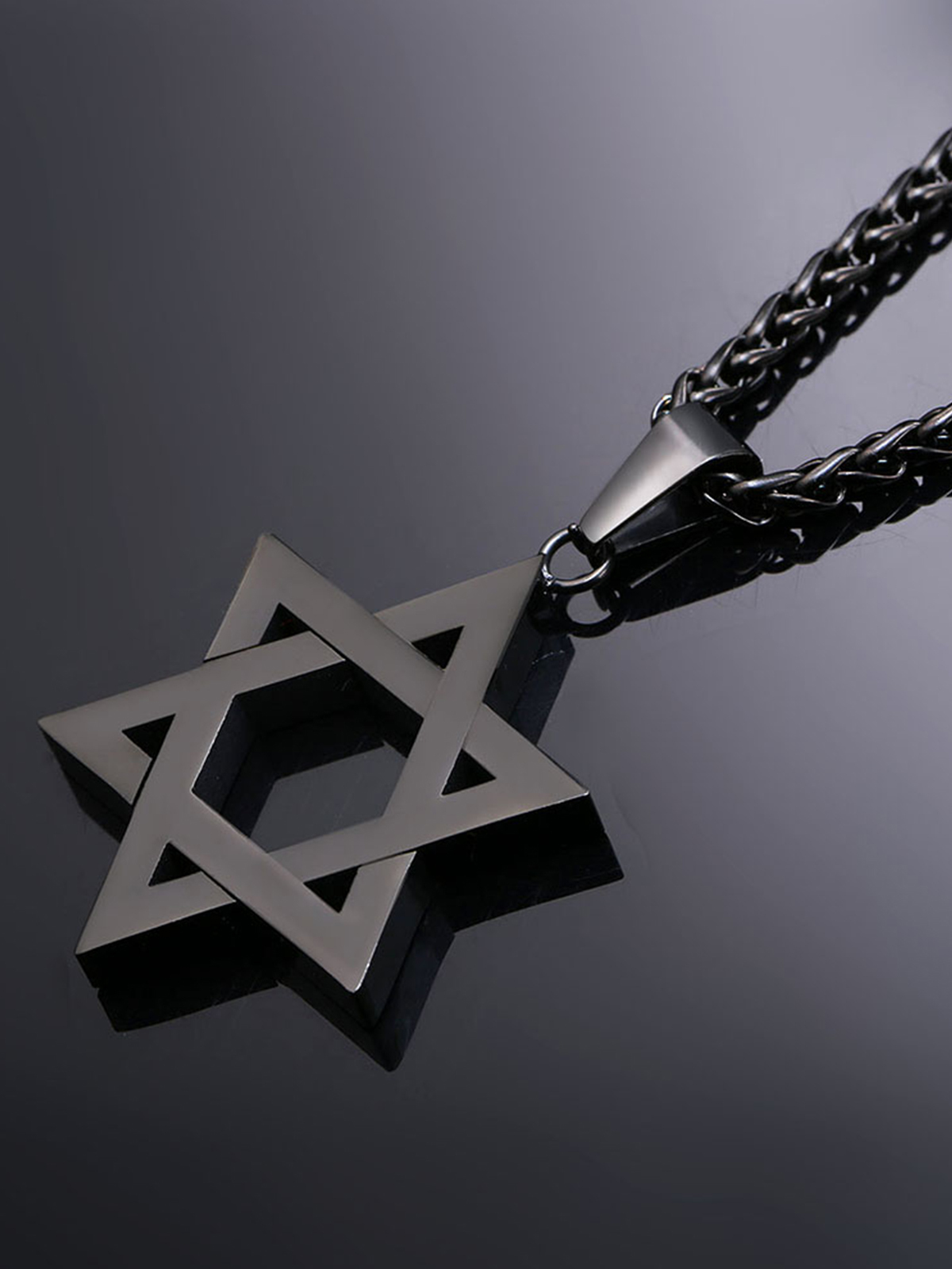Star of David Pendant Hexagon Necklace in Black