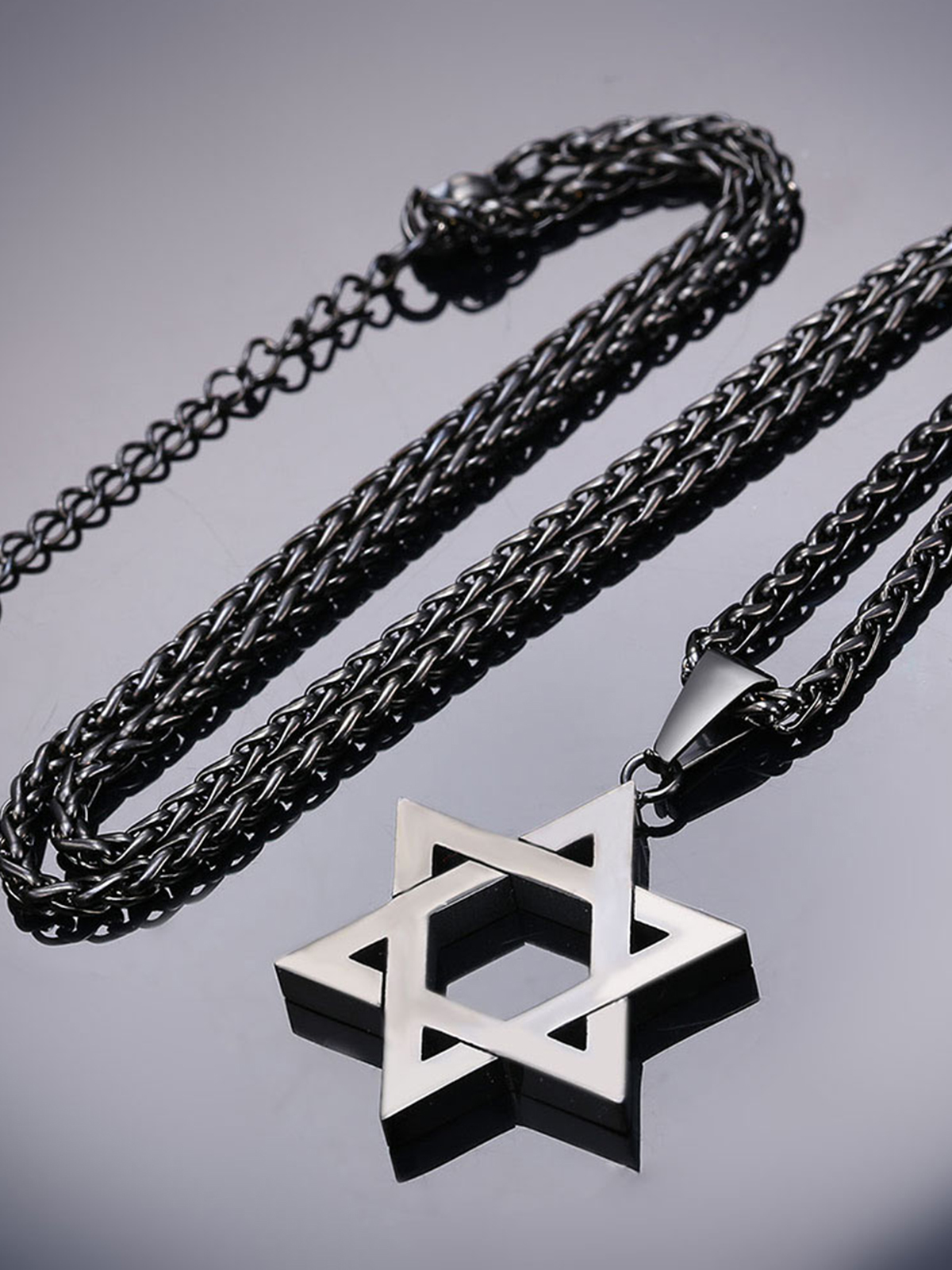 Star of David Pendant Hexagon Necklace in Black