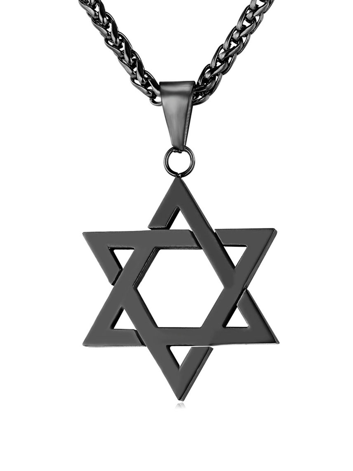 Star of David Pendant Hexagon Necklace in Black