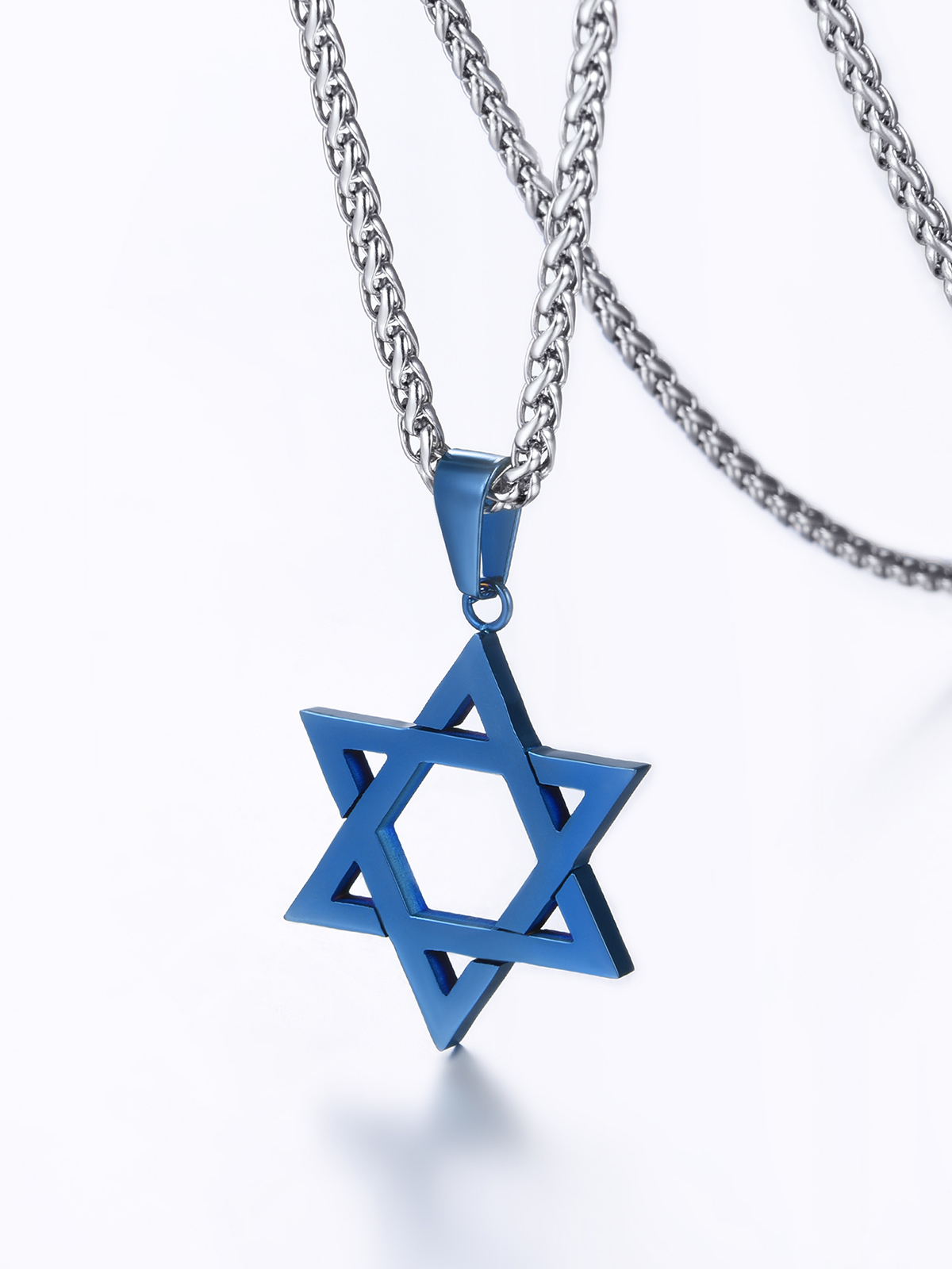 Star of David Pendant Hexagon Necklace in Blue