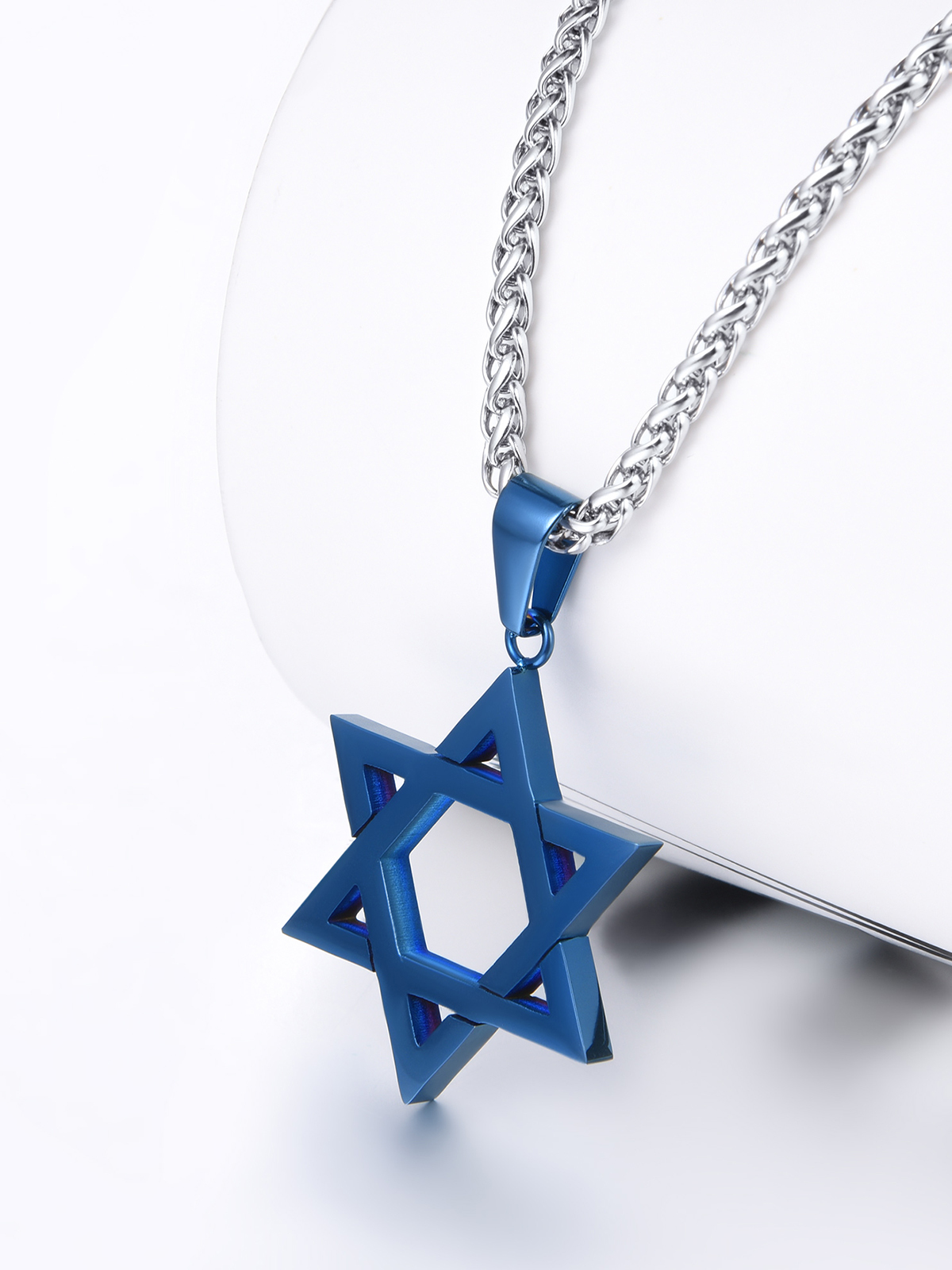 Star of David Pendant Hexagon Necklace in Blue