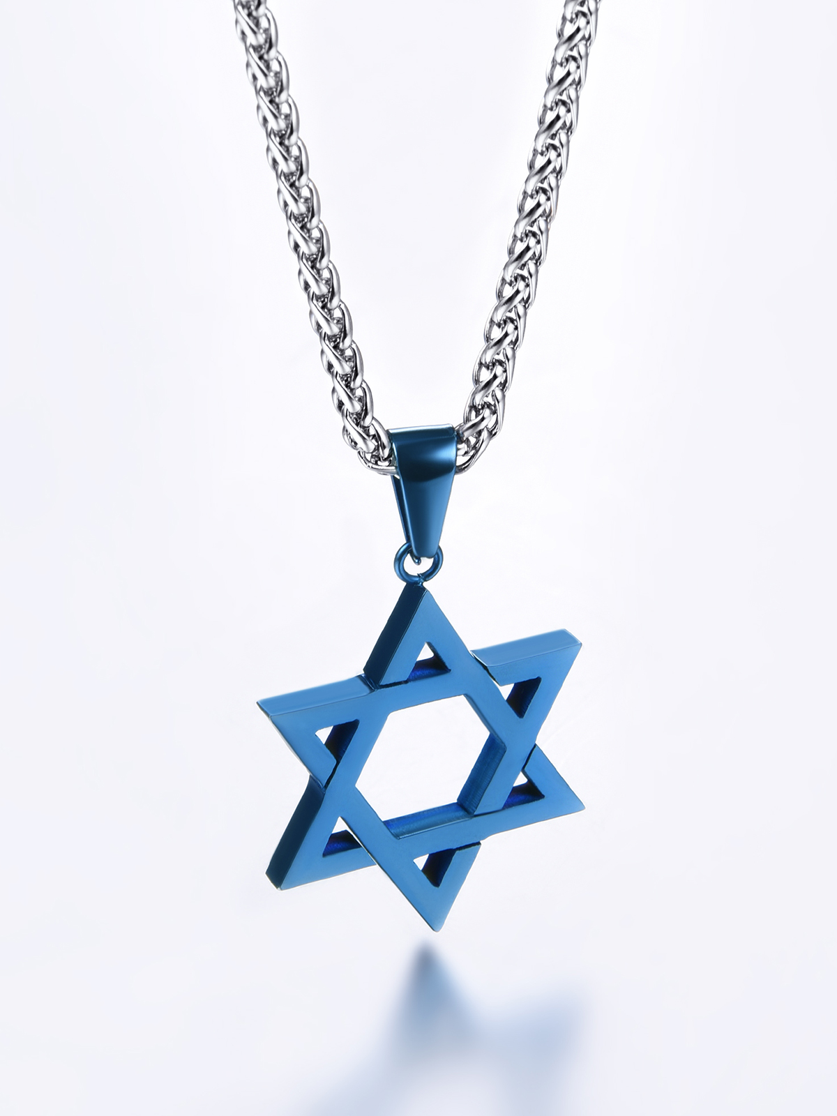 Star of David Pendant Hexagon Necklace in Blue