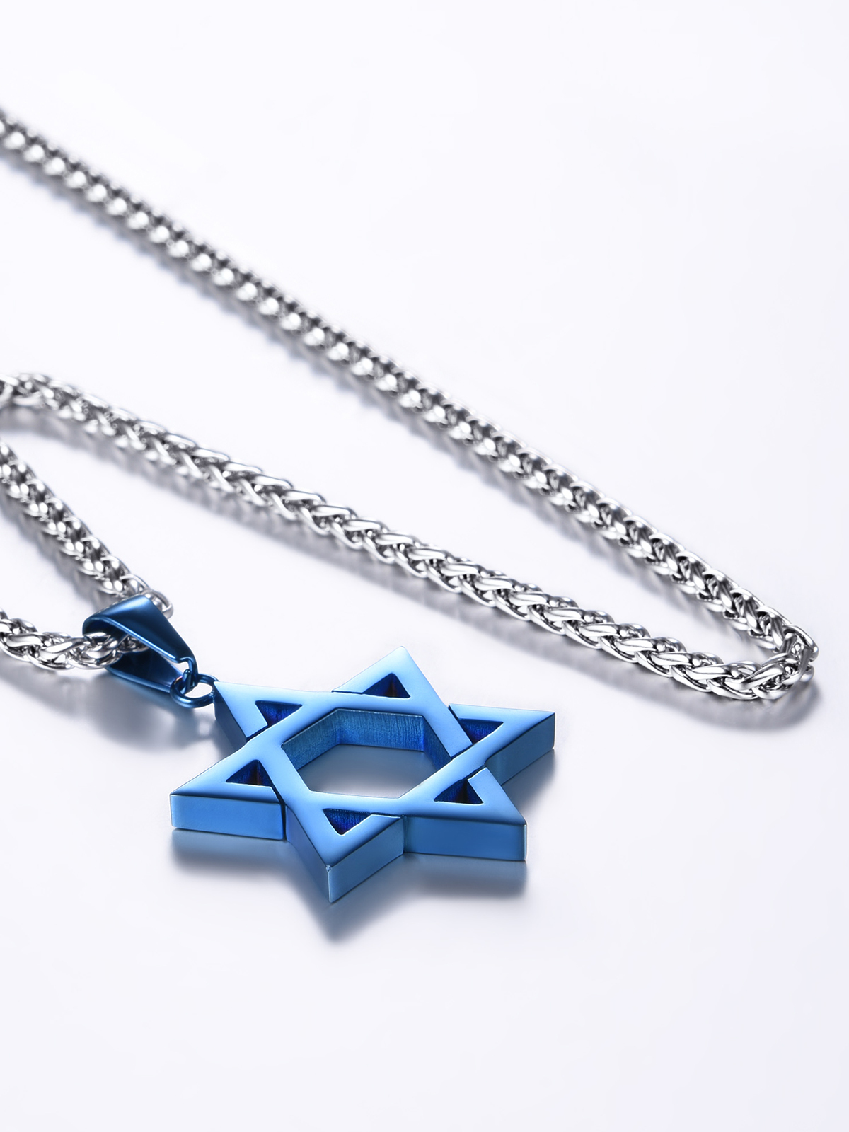 Star of David Pendant Hexagon Necklace in Blue