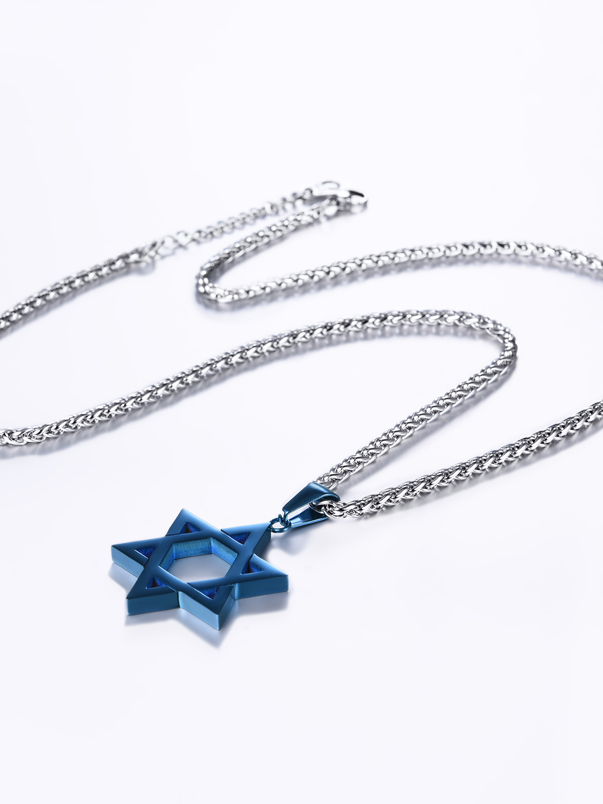 Star of David Pendant Hexagon Necklace in Blue