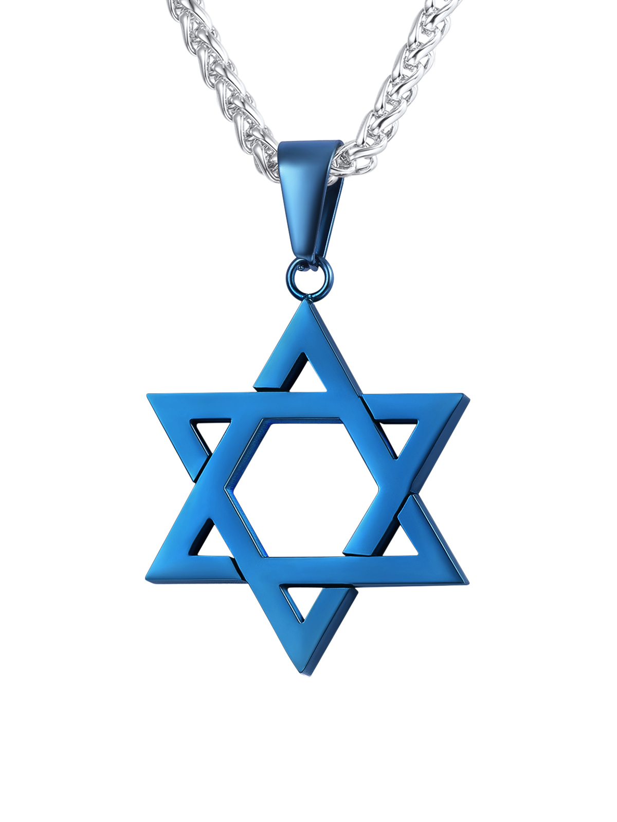 Star of David Pendant Hexagon Necklace in Blue