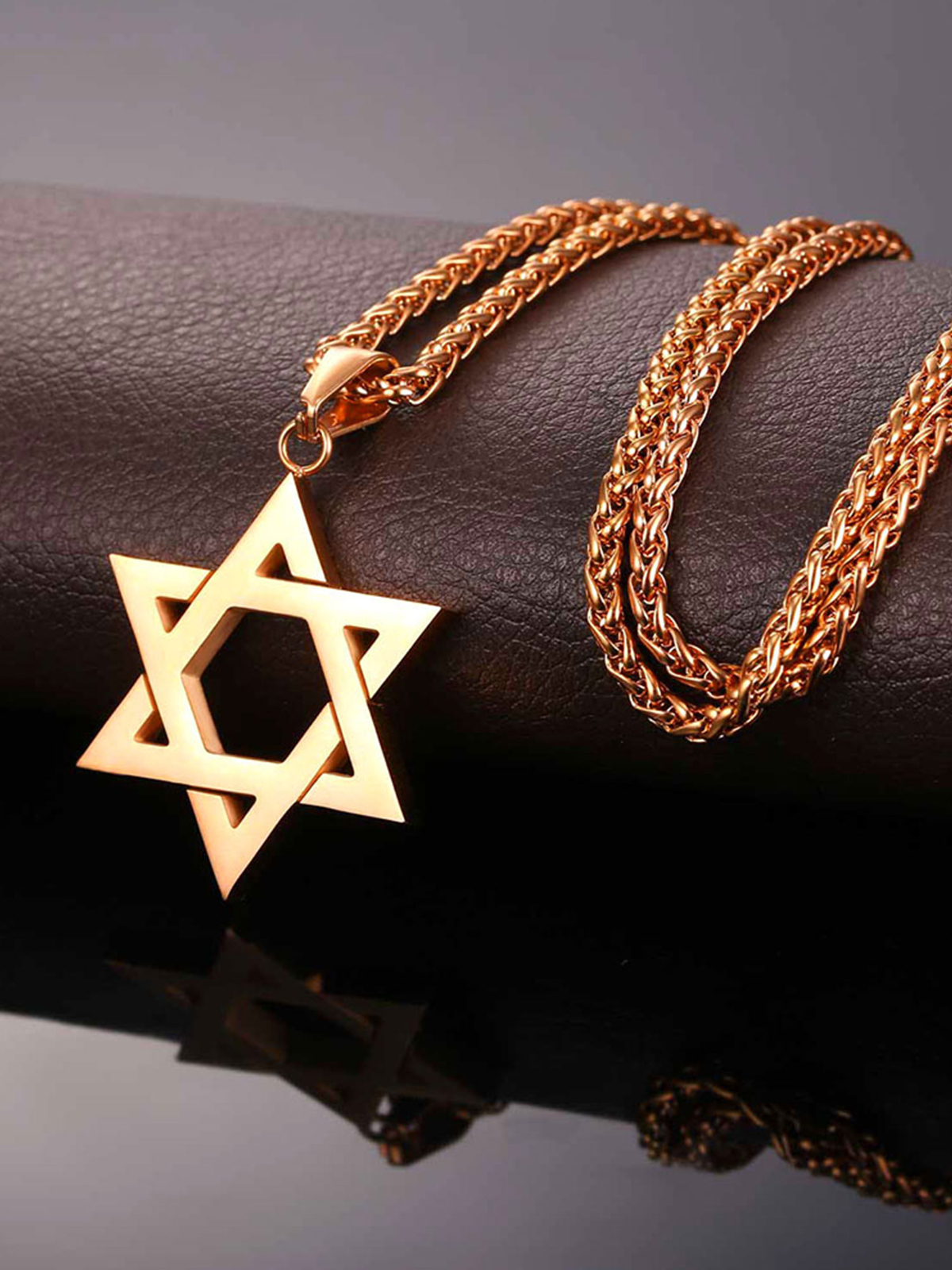Star of David Pendant Hexagon Necklace in Rose Gold