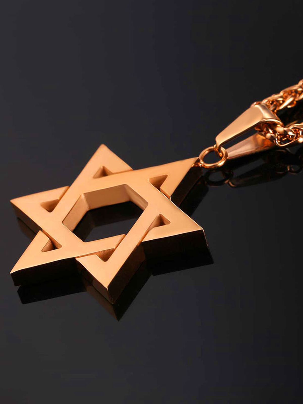 Star of David Pendant Hexagon Necklace in Rose Gold