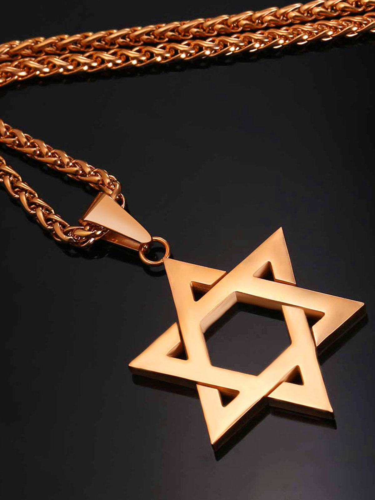 Star of David Pendant Hexagon Necklace in Rose Gold