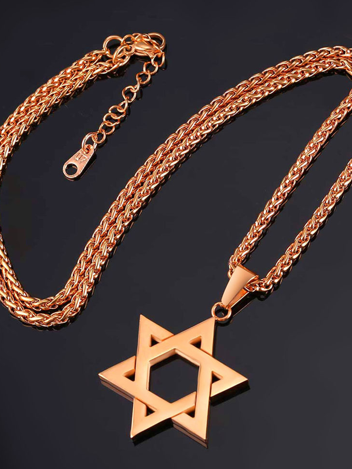 Star of David Pendant Hexagon Necklace in Rose Gold