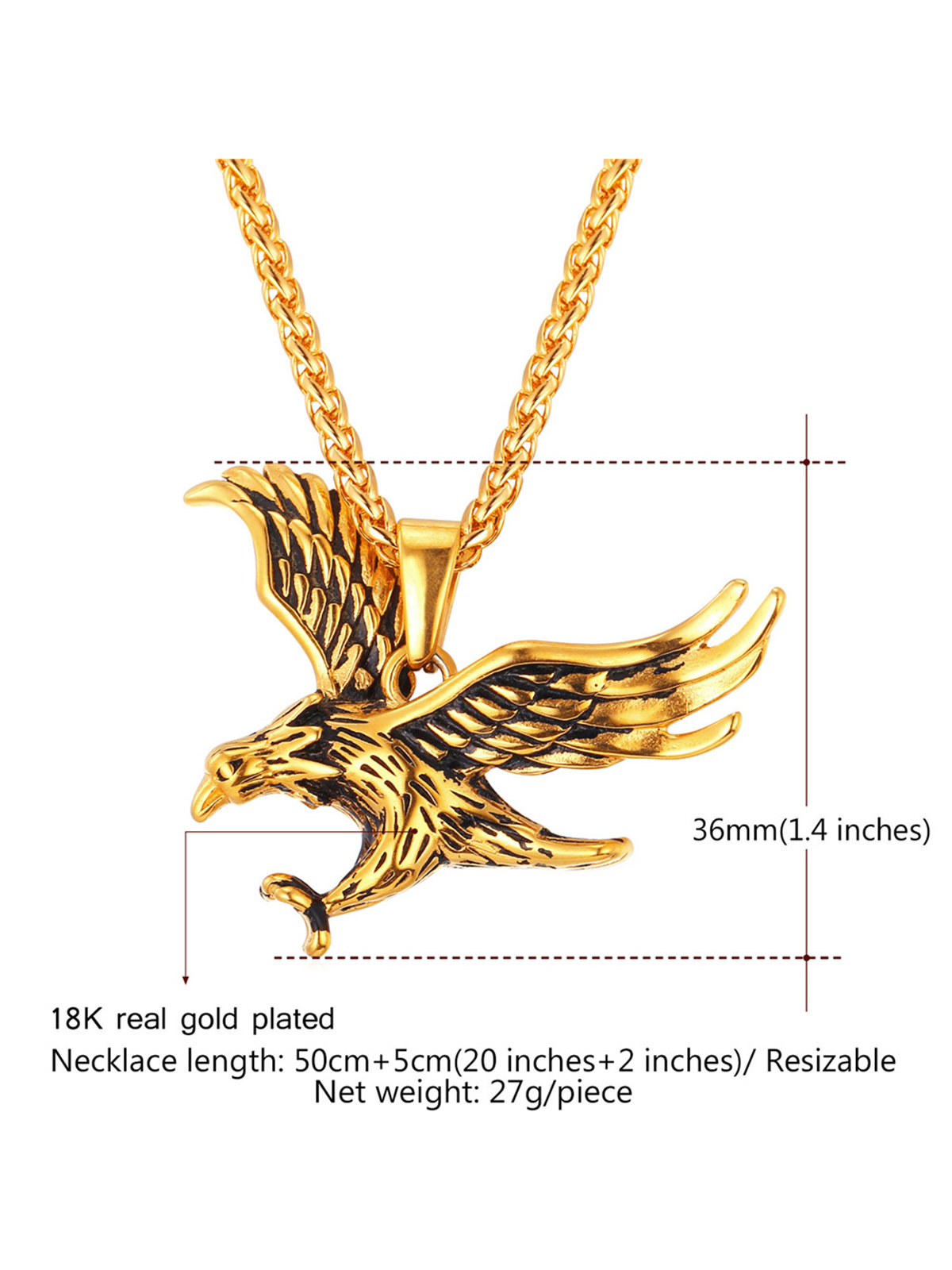 Hawk Pendant Animal Necklace in 18K Gold Plated