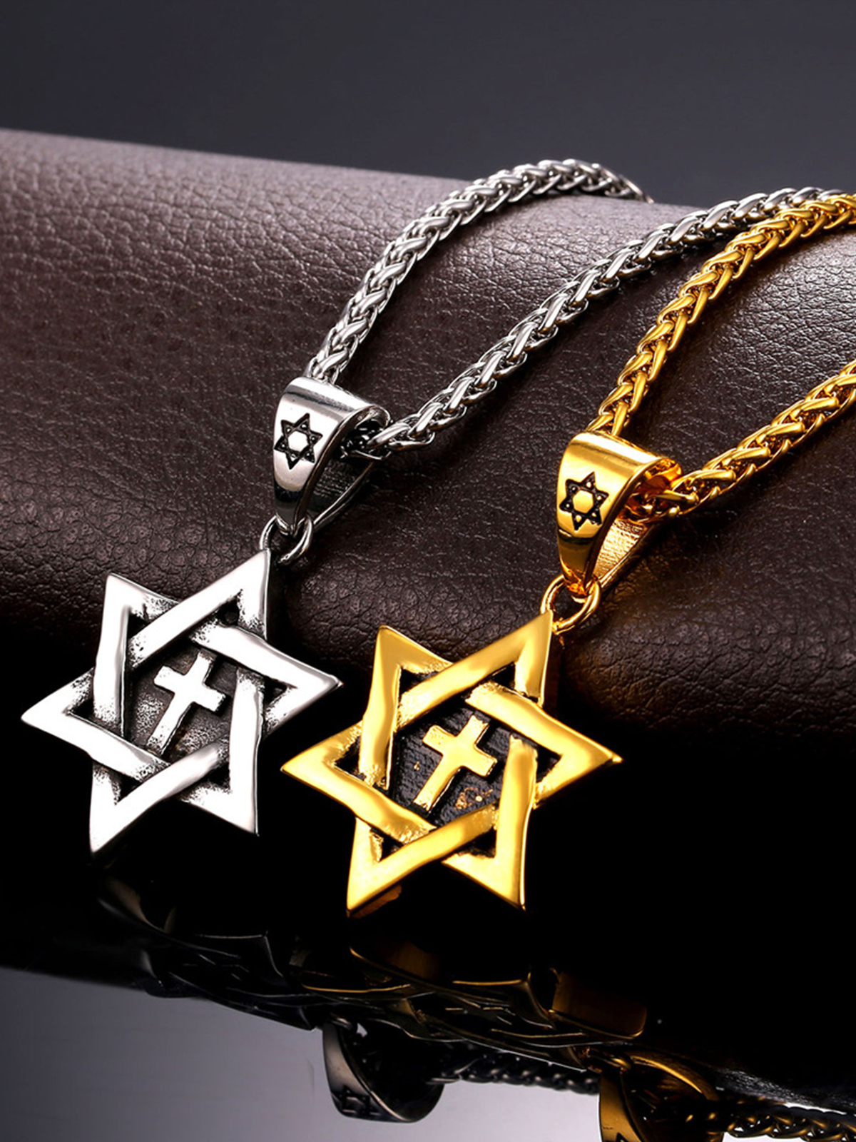 Cross Star of David Pendant Israel Necklace in Stainless