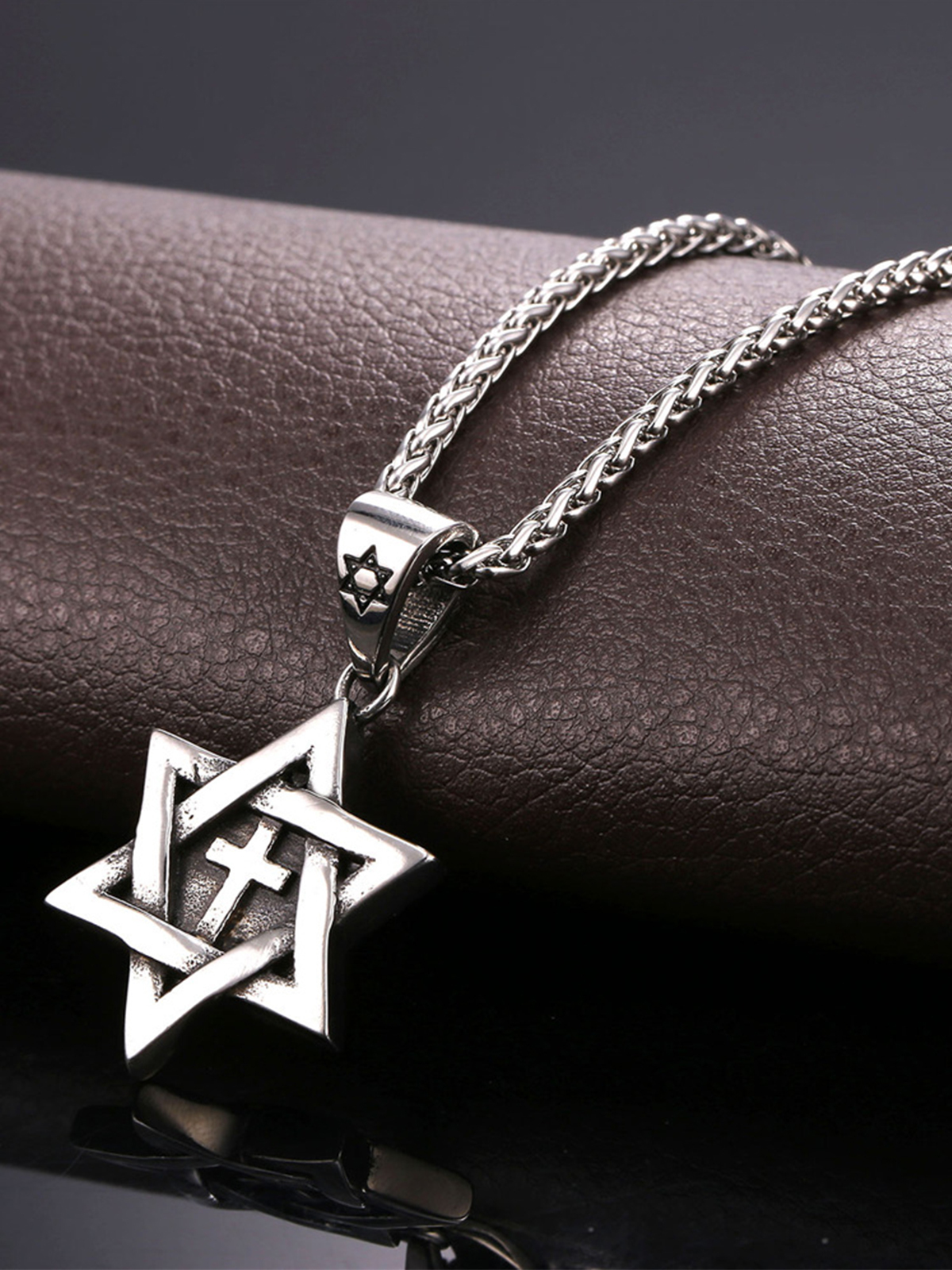 Cross Star of David Pendant Israel Necklace in Stainless