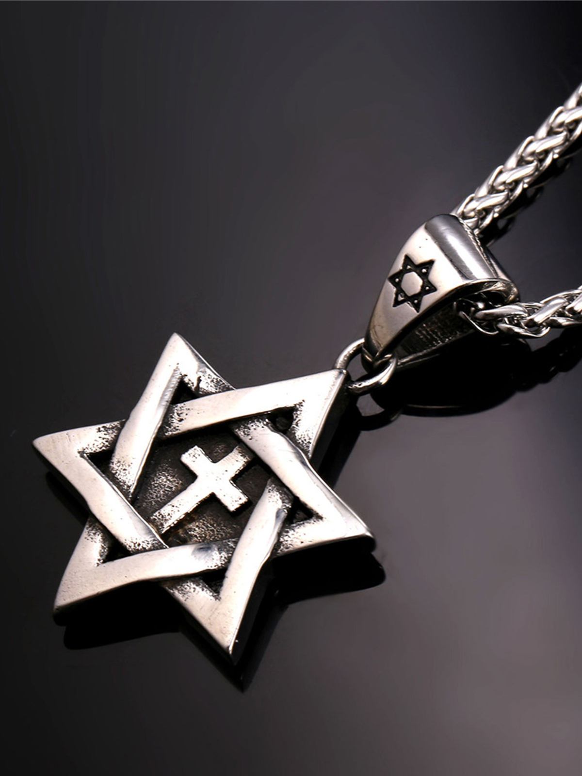 Cross Star of David Pendant Israel Necklace in Stainless
