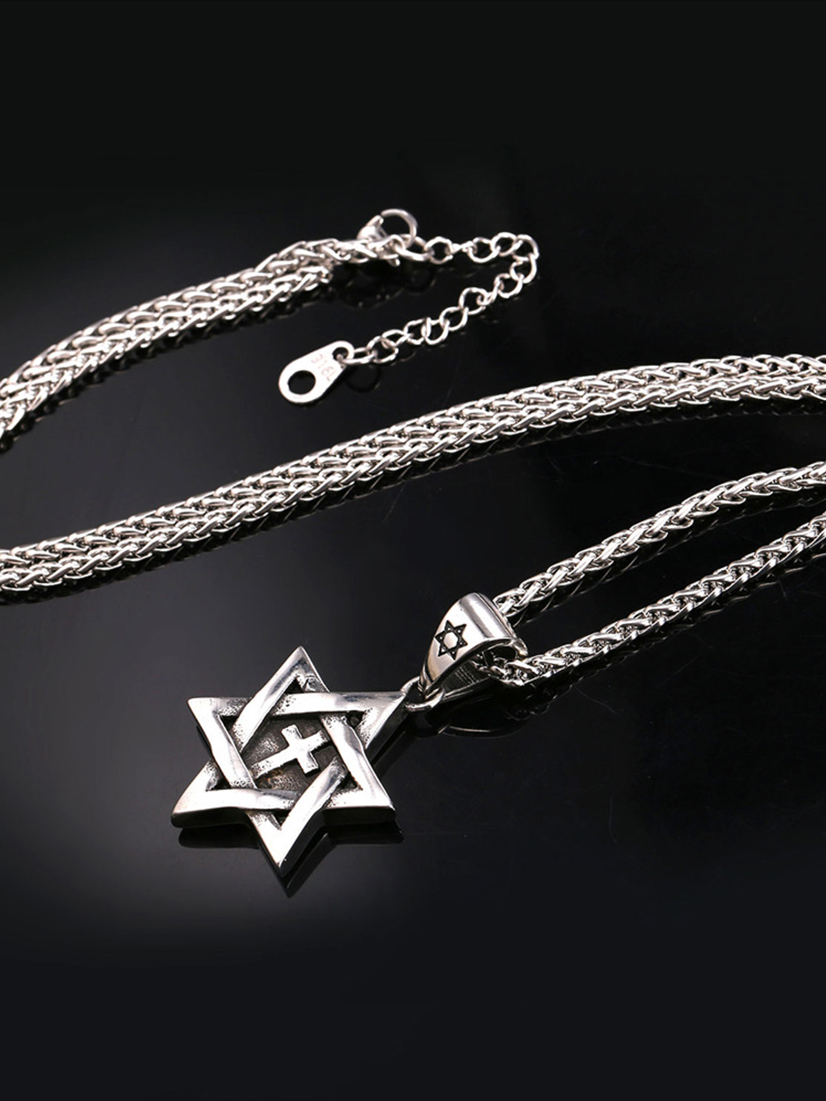 Cross Star of David Pendant Israel Necklace in Stainless