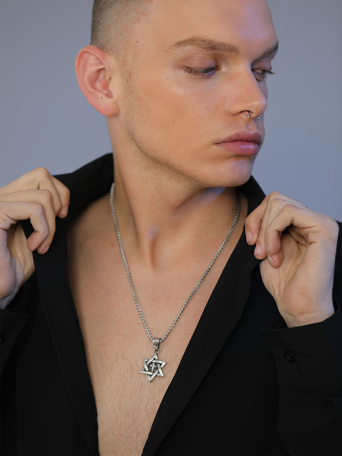 Cross Star of David Pendant Israel Necklace in Stainless