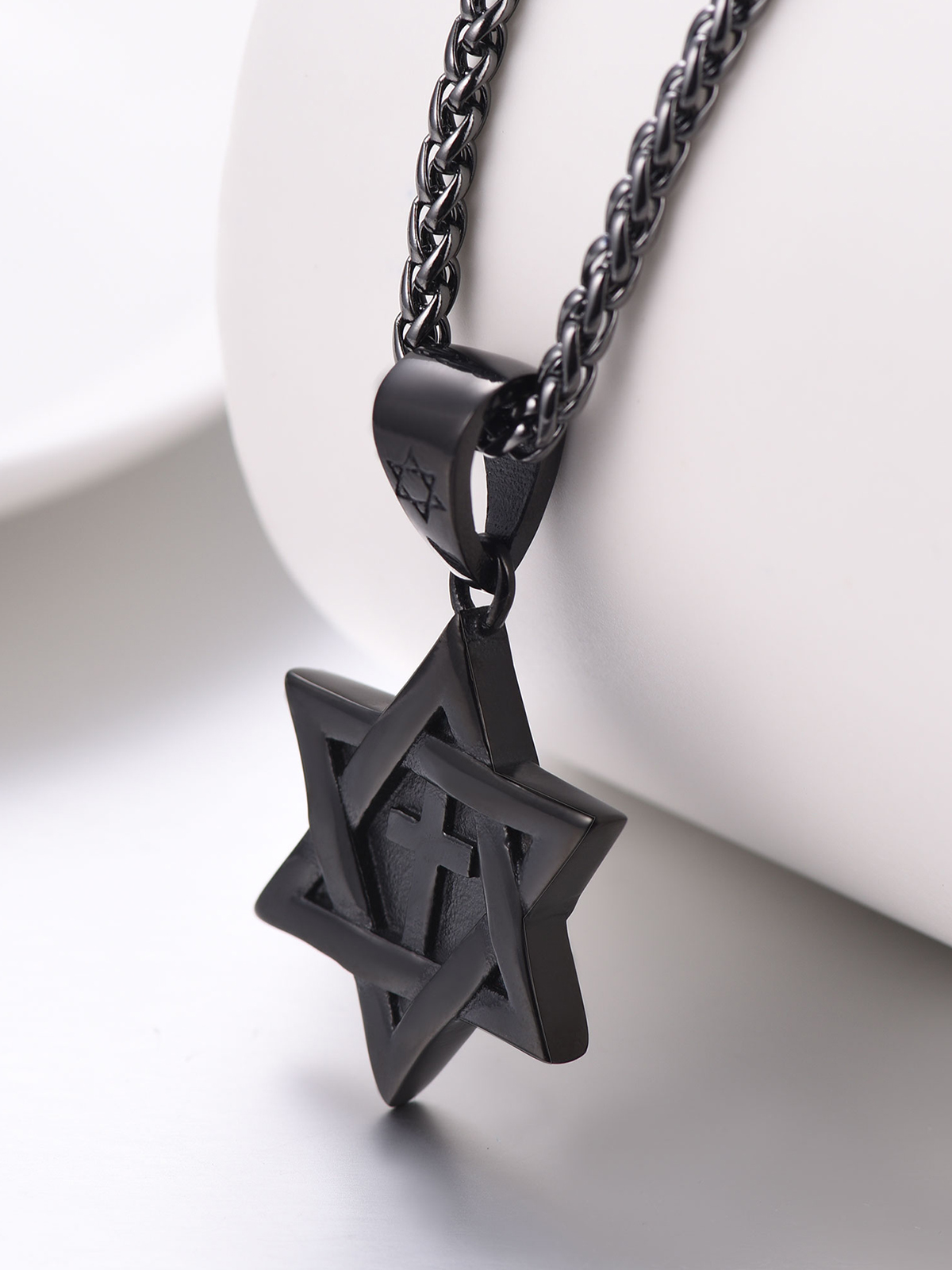 Cross Star of David Pendant Israel Necklace in Black