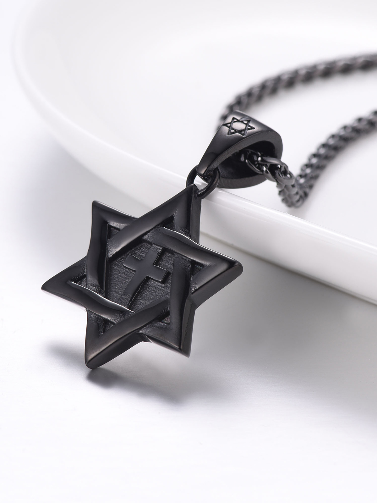 Cross Star of David Pendant Israel Necklace in Black
