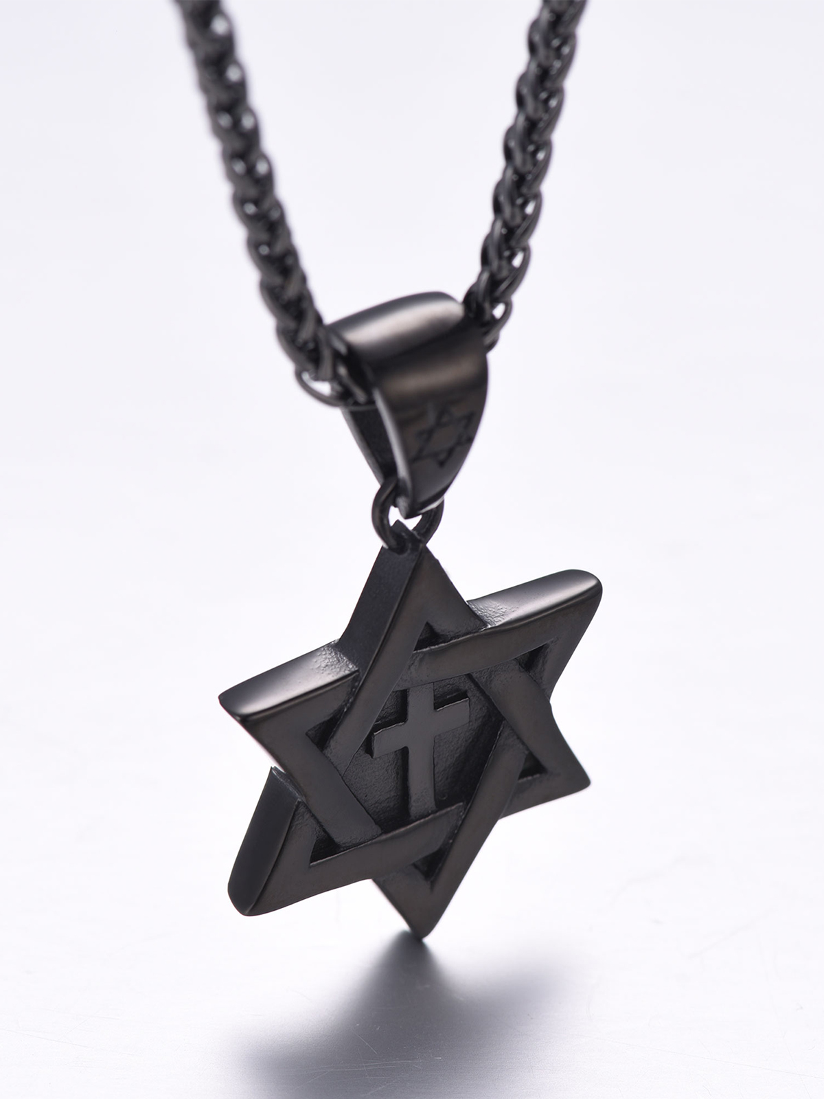 Cross Star of David Pendant Israel Necklace in Black
