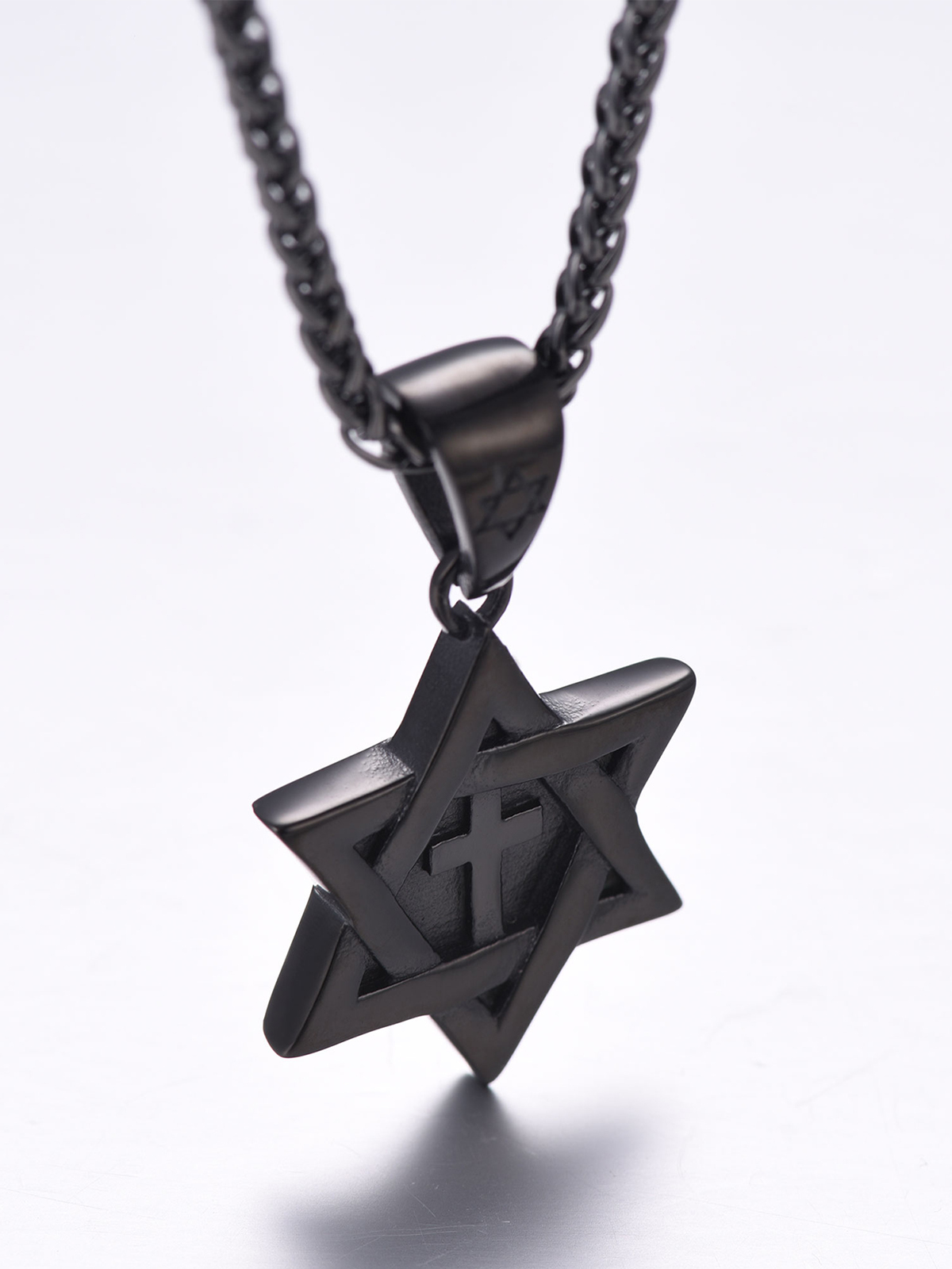 Cross Star of David Pendant Israel Necklace in Black