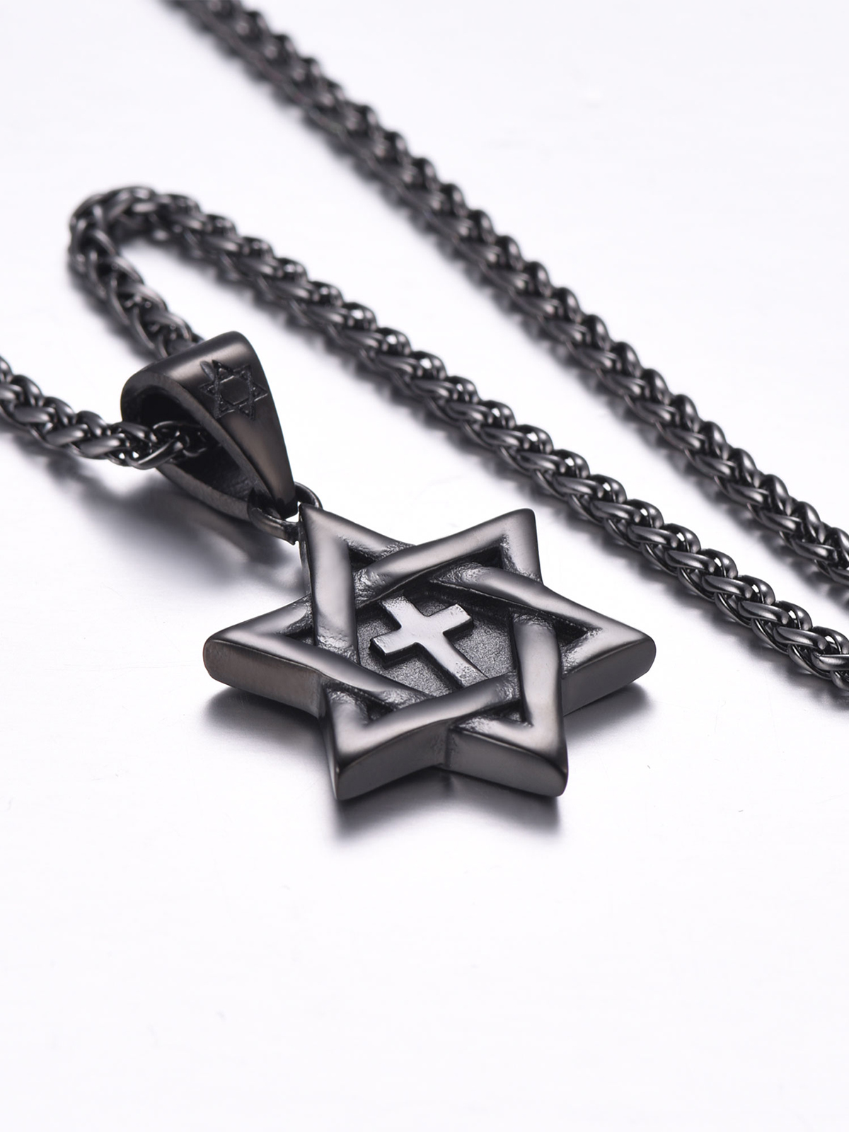 Cross Star of David Pendant Israel Necklace in Black