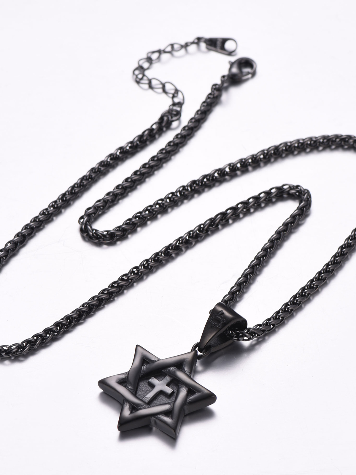 Cross Star of David Pendant Israel Necklace in Black