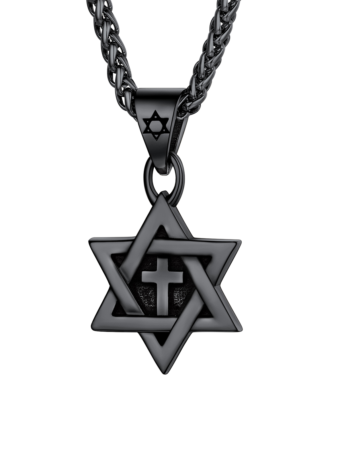 Cross Star of David Pendant Israel Necklace in Black