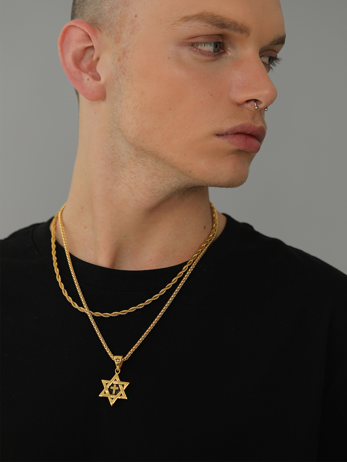 Cross Star of David Pendant Israel Necklace in 18K Gold