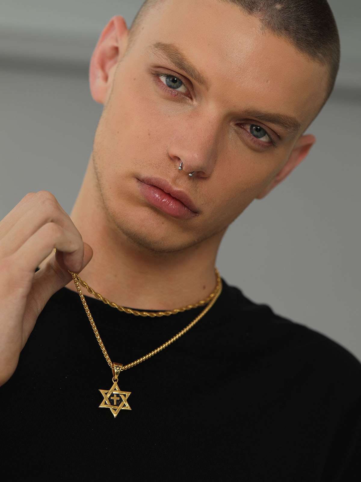 Cross Star of David Pendant Israel Necklace in 18K Gold