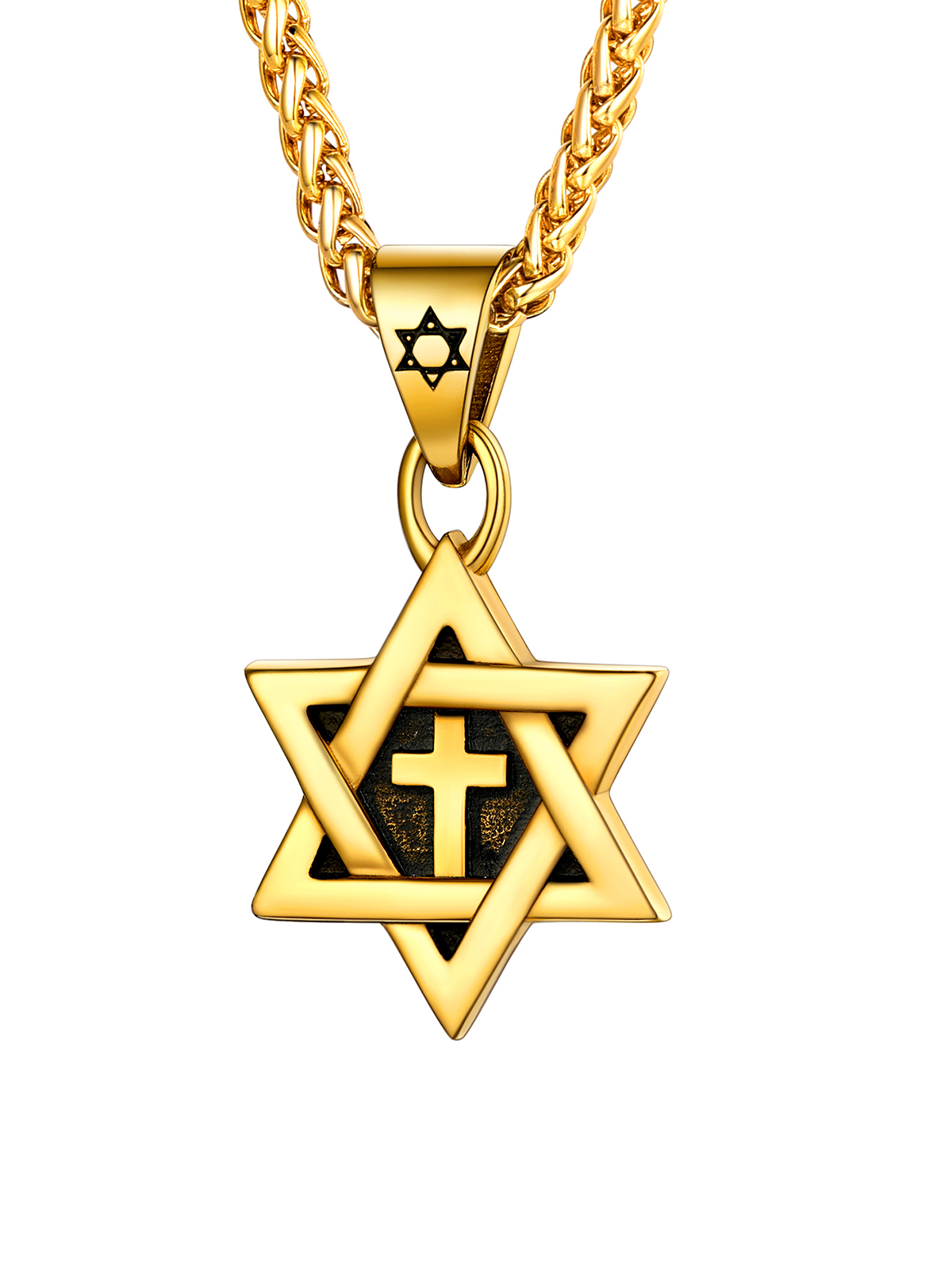 Cross Star of David Pendant Israel Necklace in 18K Gold