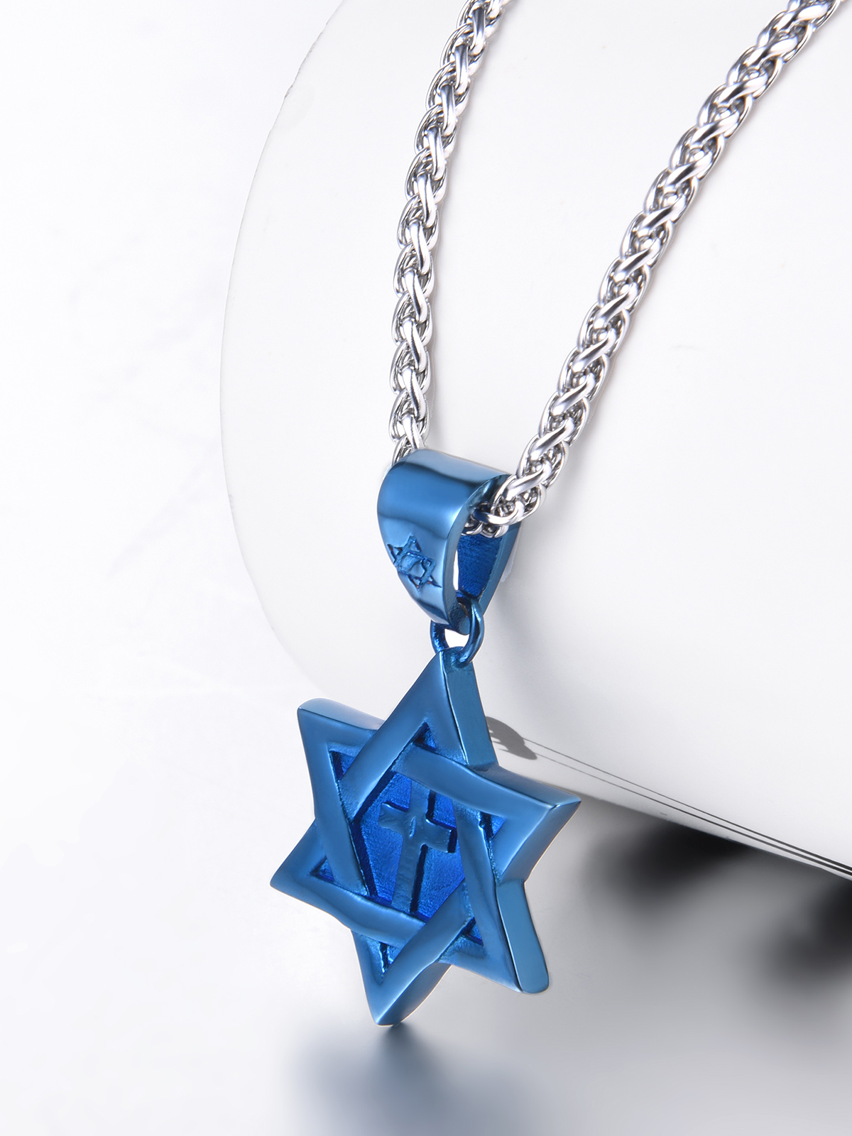 Cross Star of David Pendant Israel Necklace in Blue