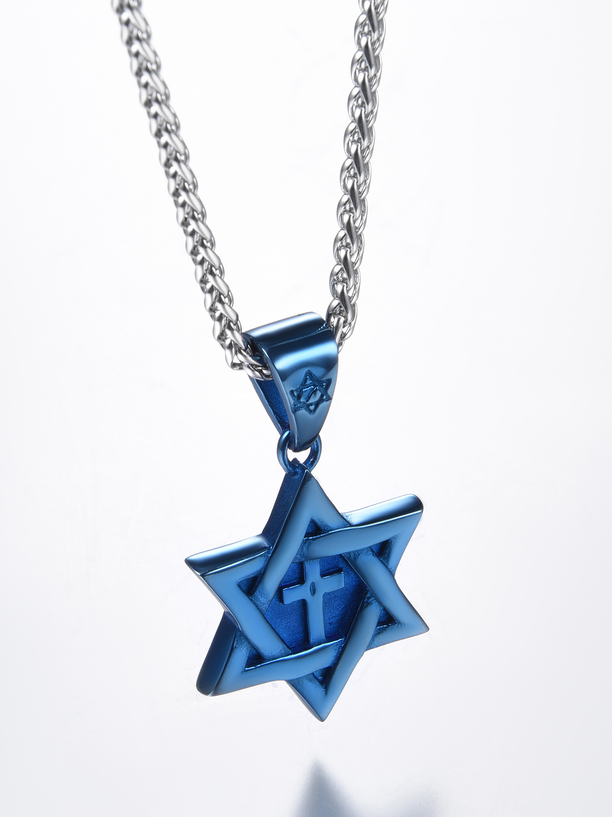 Cross Star of David Pendant Israel Necklace in Blue