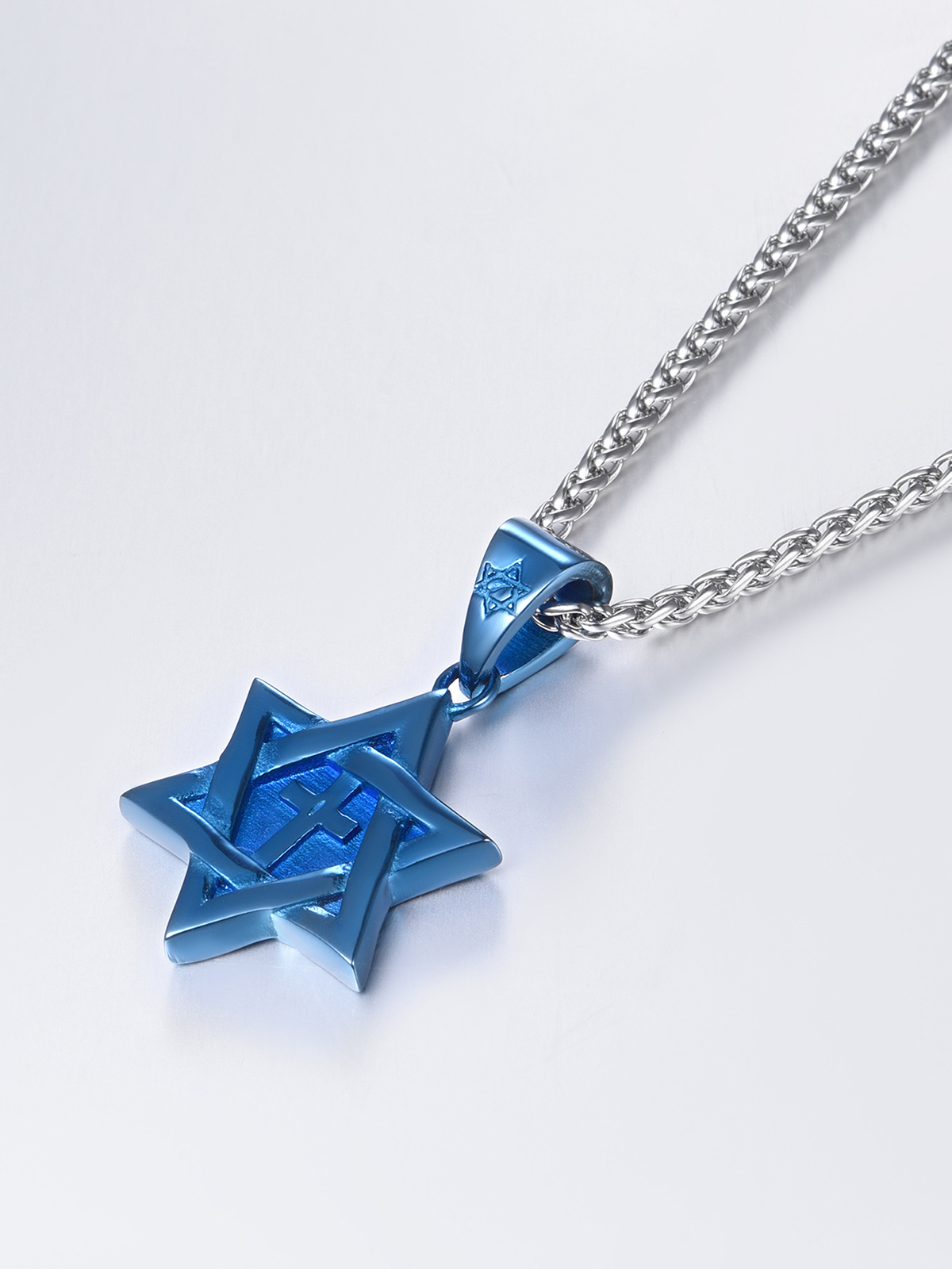 Cross Star of David Pendant Israel Necklace in Blue