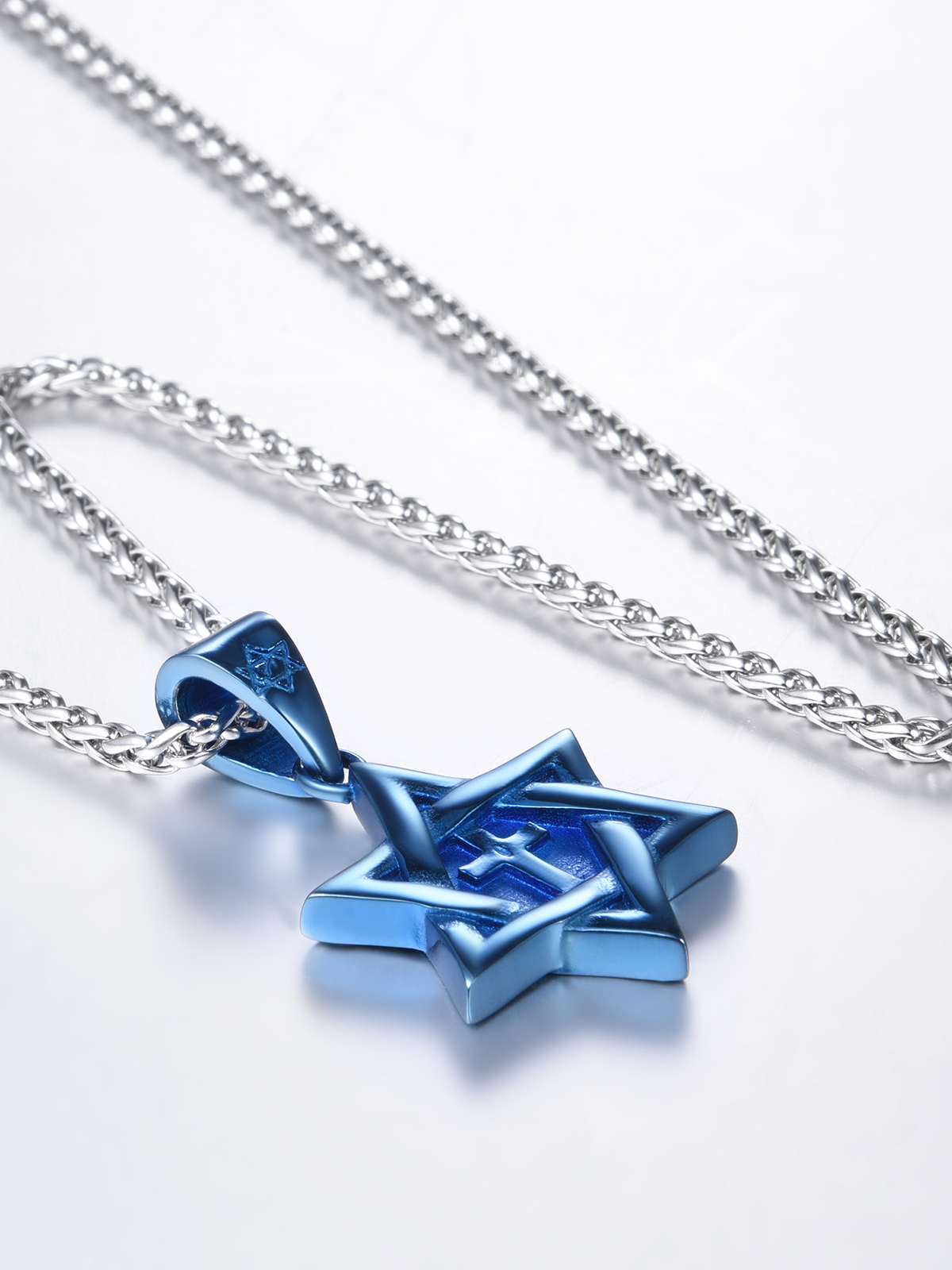 Cross Star of David Pendant Israel Necklace in Blue