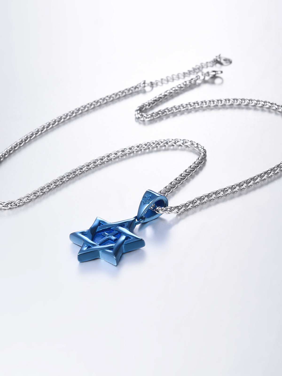 Cross Star of David Pendant Israel Necklace in Blue