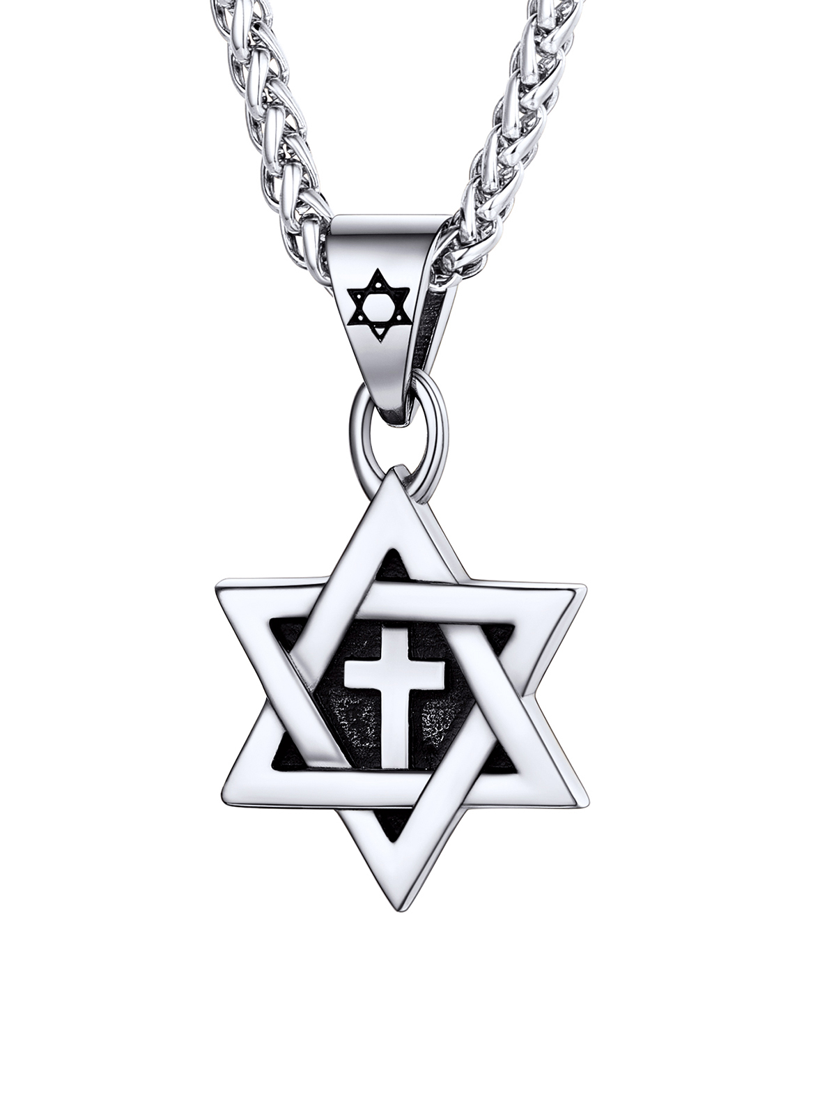 Cross Star of David Pendant Israel Necklace in Stainless