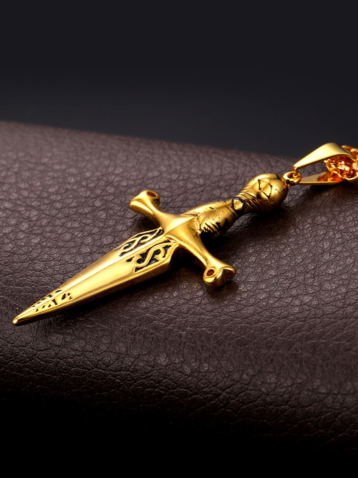 Sword Pendant Cross Necklace in 18K Gold
