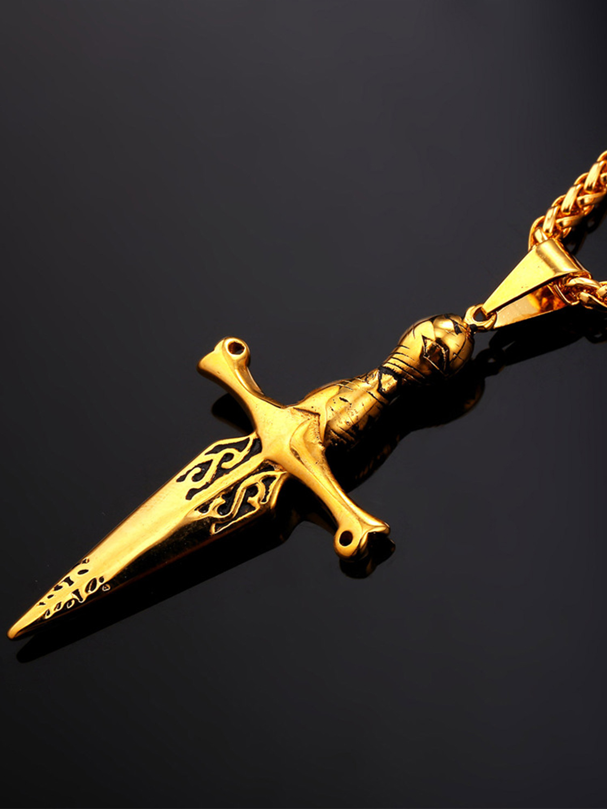 Sword Pendant Cross Necklace in 18K Gold