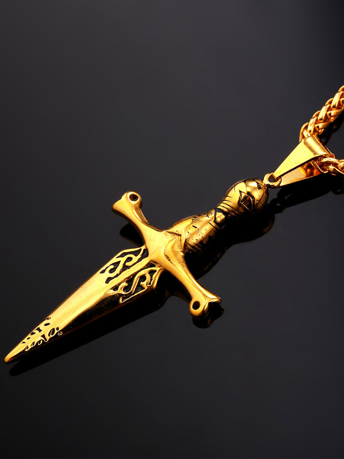Sword Pendant Cross Necklace in 18K Gold