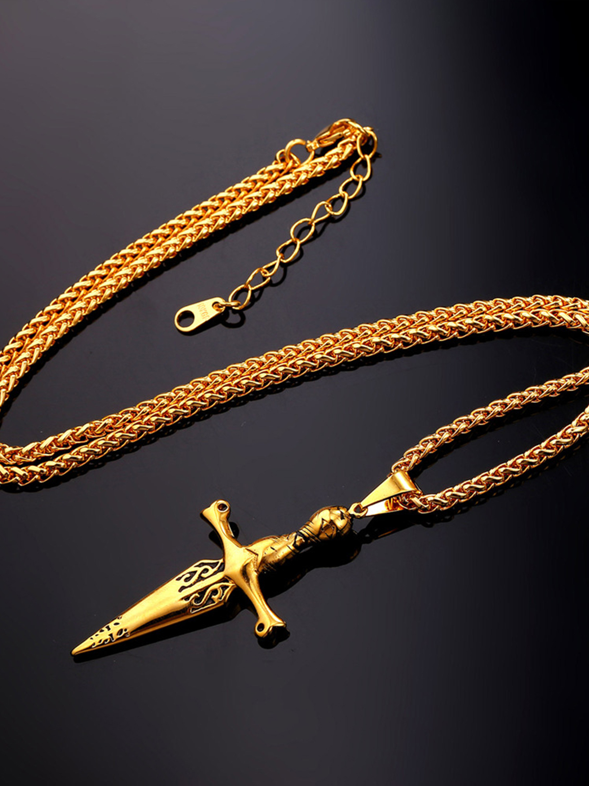 Sword Pendant Cross Necklace in 18K Gold