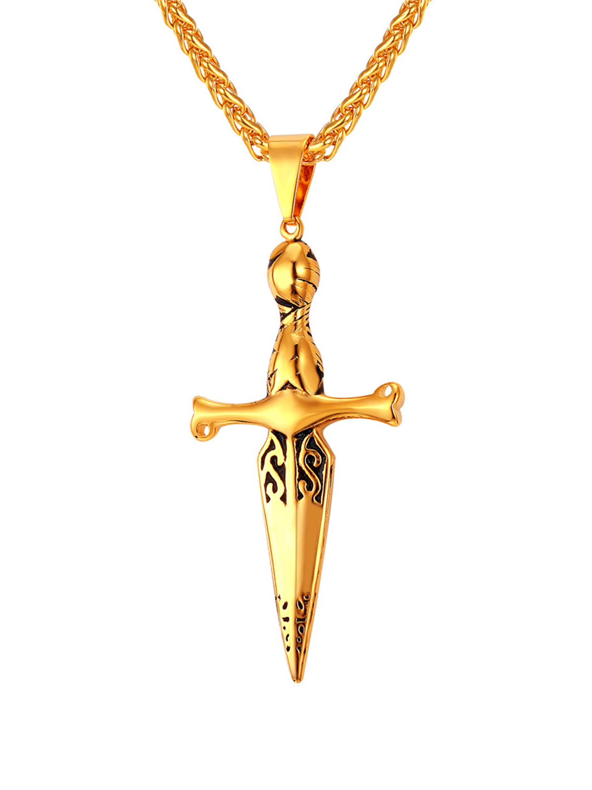 Sword Pendant Cross Necklace in 18K Gold