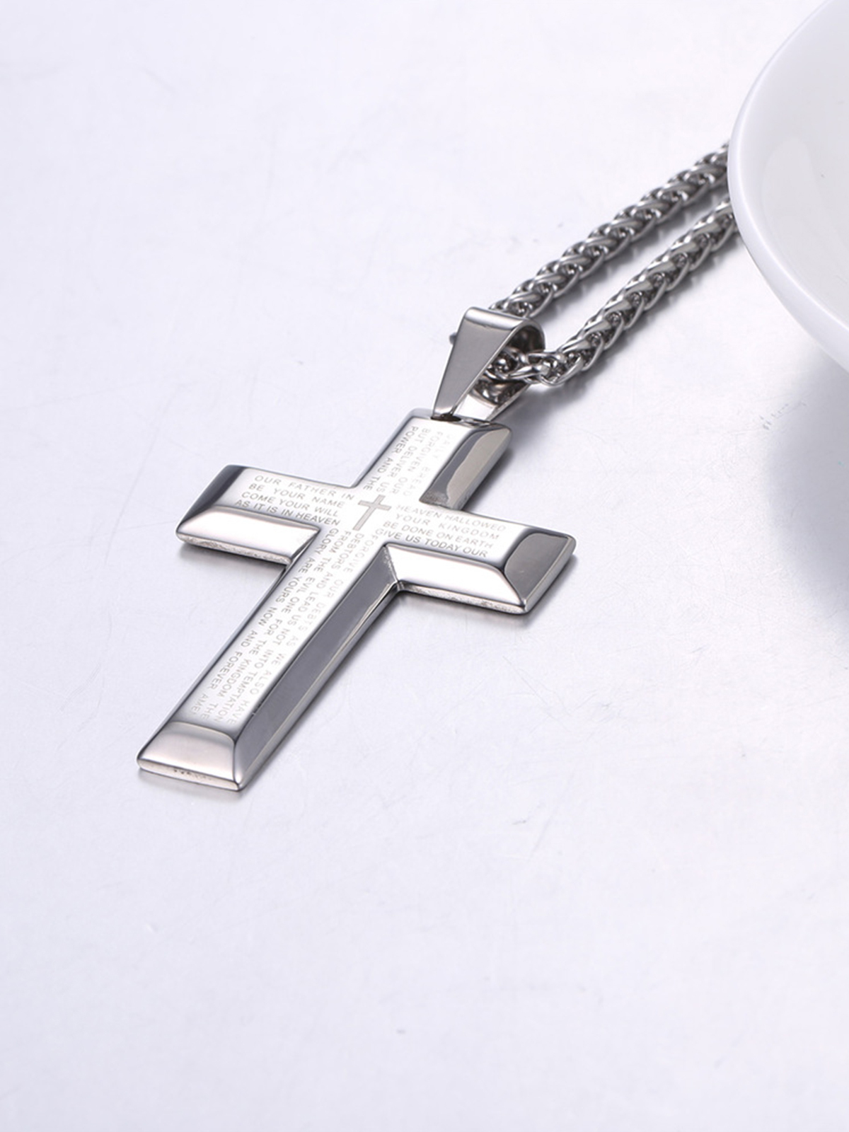 Cross Pendant Matthew Bible Verse Necklace in Stainless