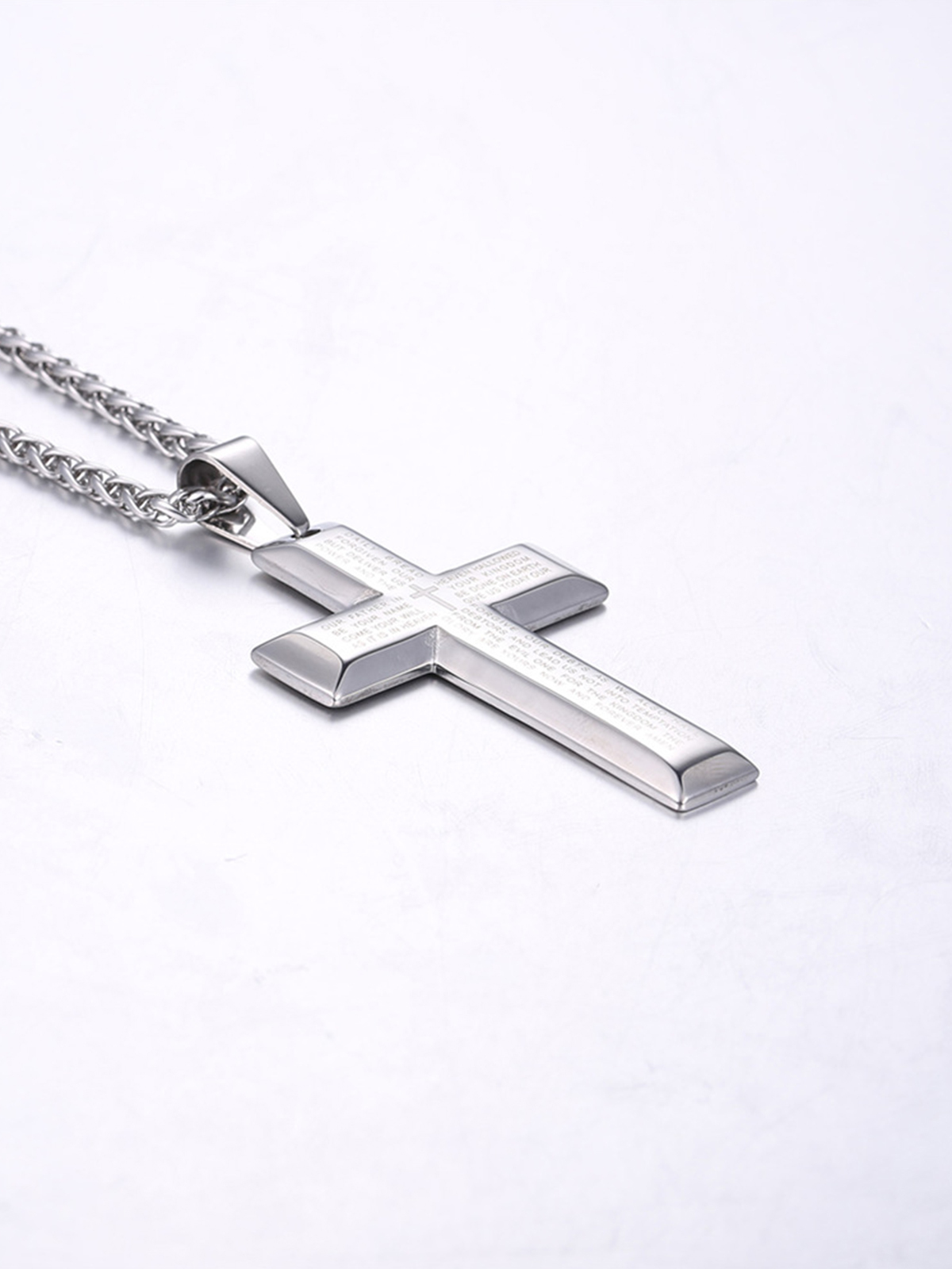 Cross Pendant Matthew Bible Verse Necklace in Stainless