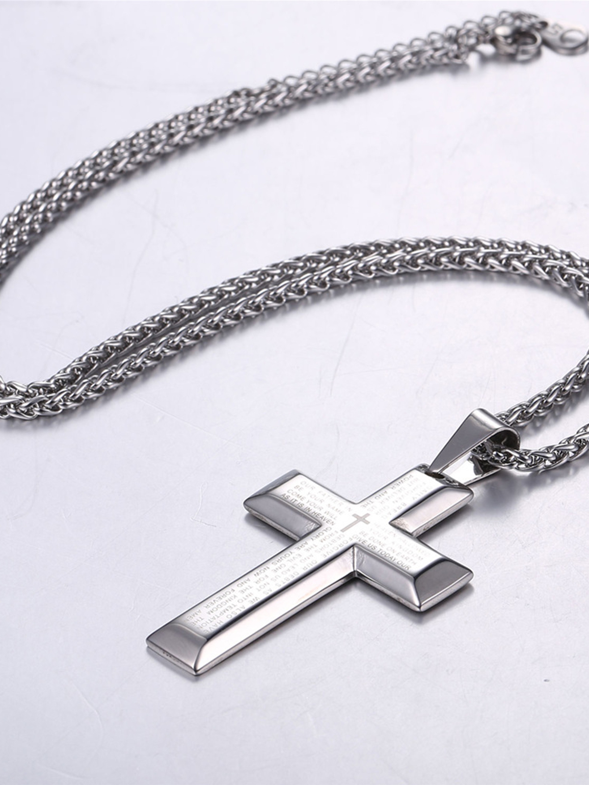 Cross Pendant Matthew Bible Verse Necklace in Stainless