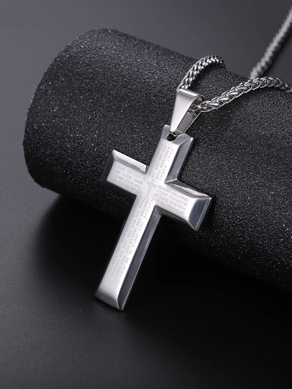 Cross Pendant Matthew Bible Verse Necklace in Stainless